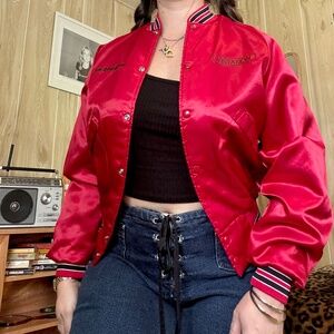 Vintage Womens Small Red Silky Bomber Jacket